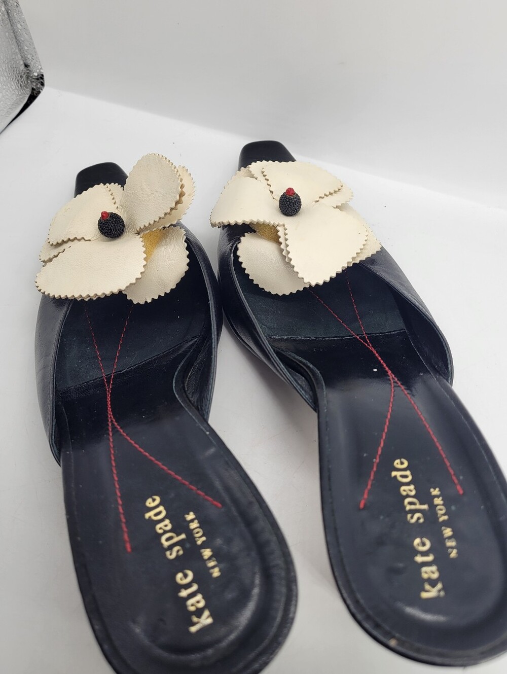 Kate Spade Shoes Womens 8 M Pointed Toe Mule Pumps Kitten Heel Floral Bow Italy - Picture 5 of 15